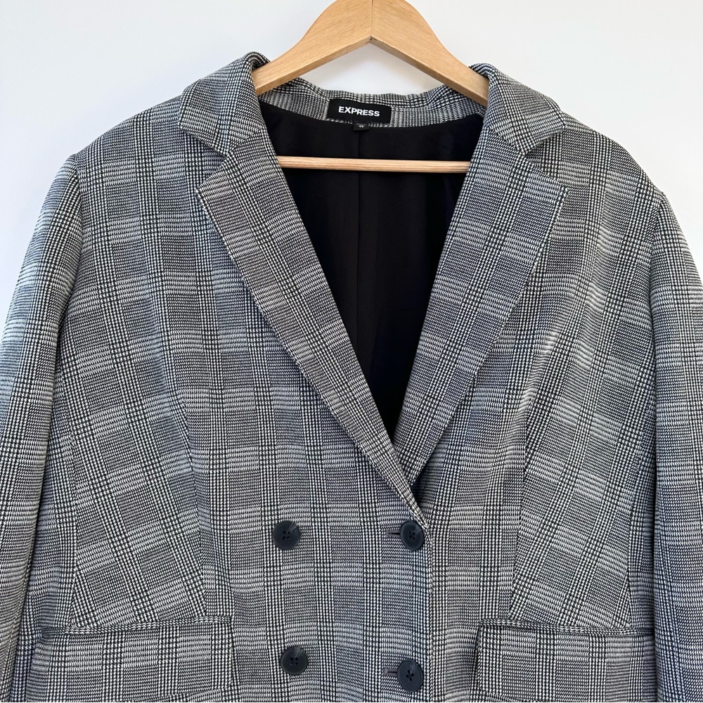 Express Oversized Glen Plaid Double Breasted Blazer - Picture 3 of 12